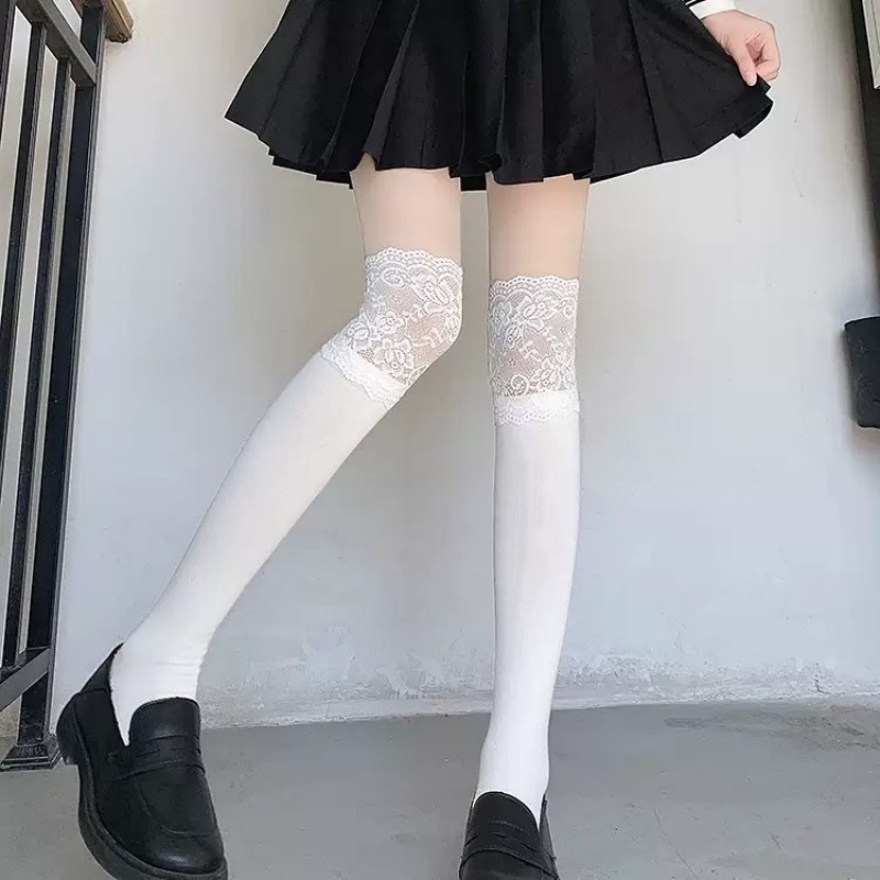 Boot Sock Slouchy - İlkbahar Sonbahar Beyaz Dantel Fırfırlı Diz